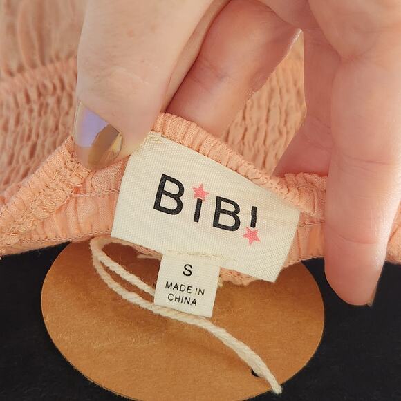 BIBI Peach Shirred Tank Top with Flared Waist, Size Small - Picture 10 of 10